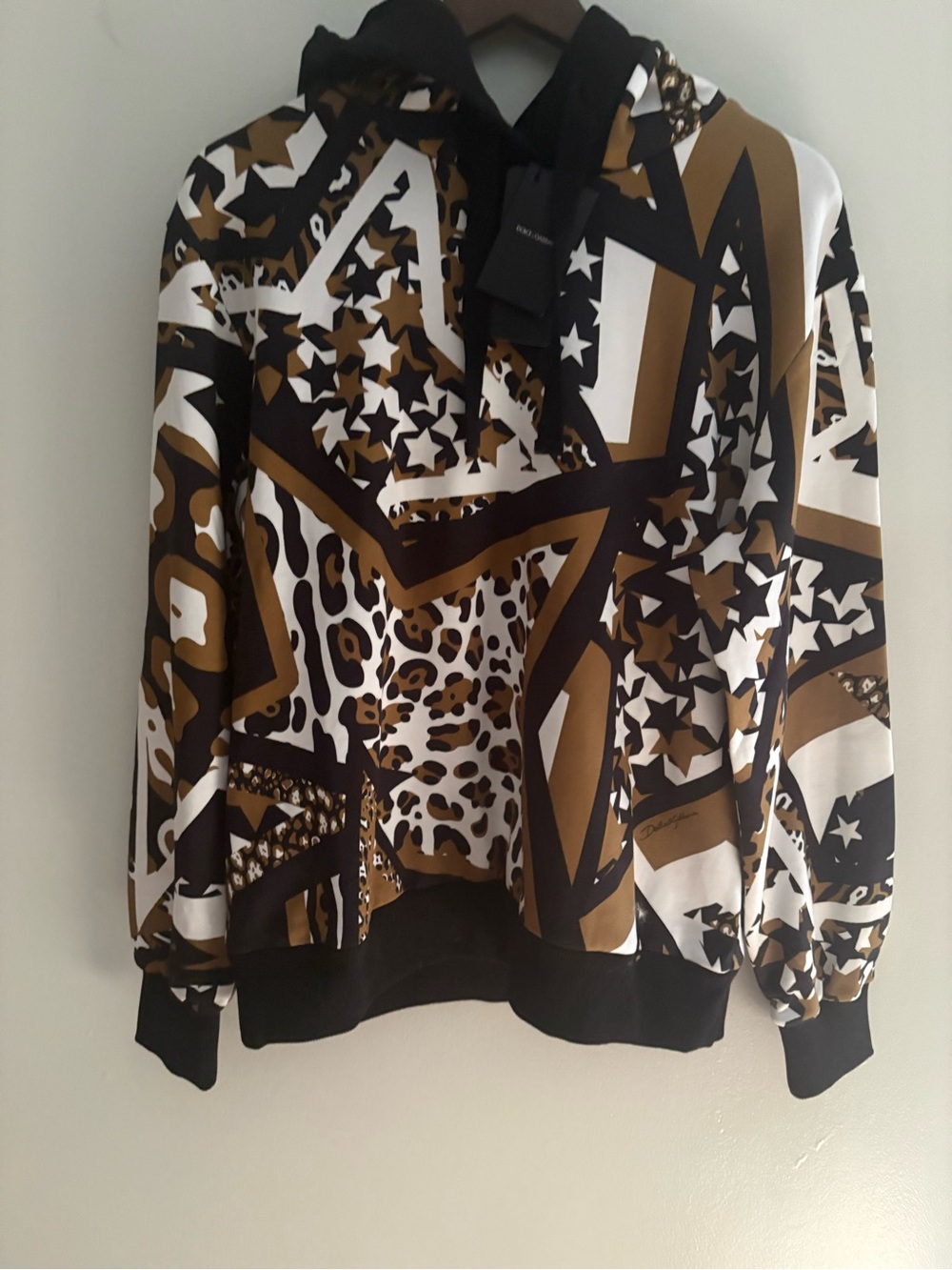 NWT/Dolce & Gabbana Brown, Black and White Star & Leopard Print Hoodie - size 42 - Picture 3 of 12